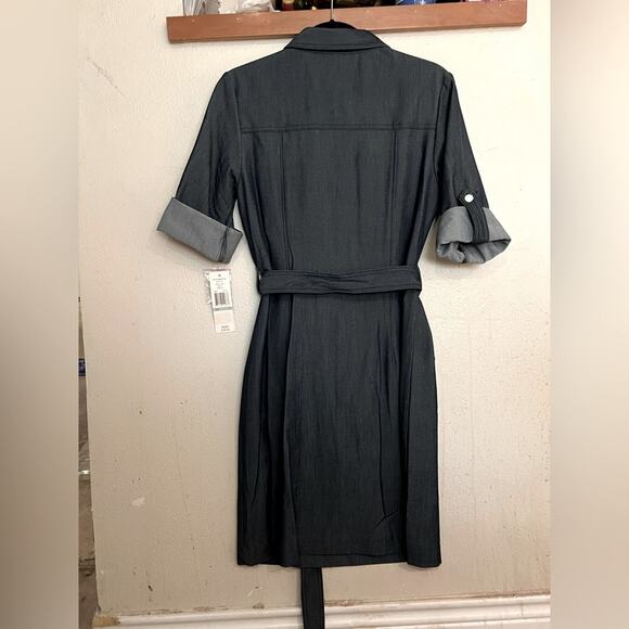 NWT Sharagano Stretch Navy Denim Style Midi Dress Size 8 - Picture 4 of 16